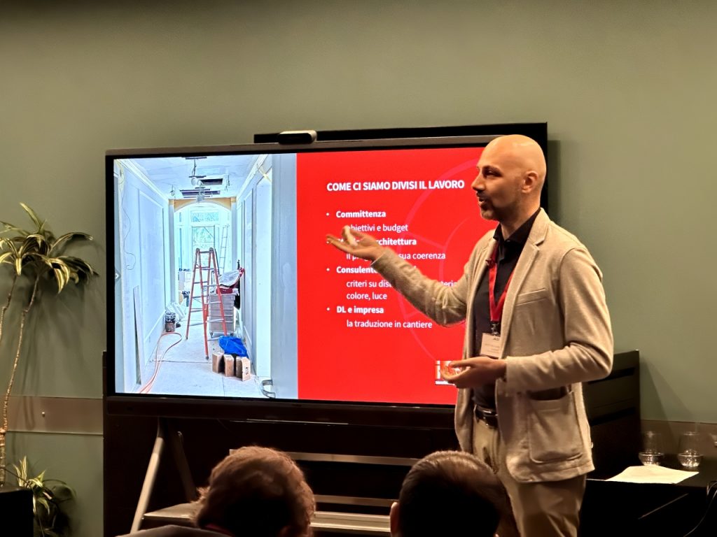 Slide sulla divisione del lavoro tra committenza, studio di architettura, consulente Feng Shui, direzione lavori e impresa